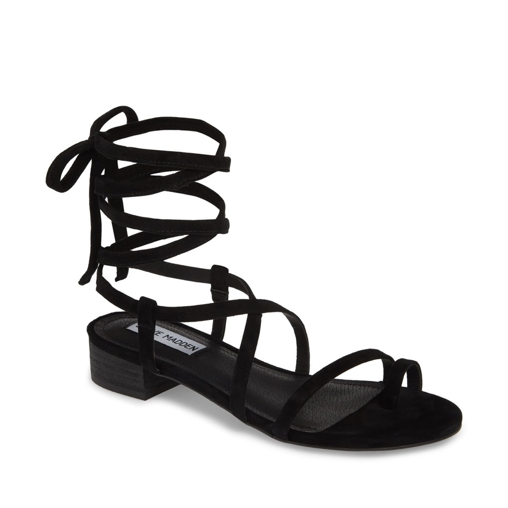 Steve Madden Black Suede Leather Lace-Up Sandals